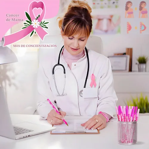 Vista 7 de JANYUN 26 bolígrafos de gel con cinta rosa para concientización sobre