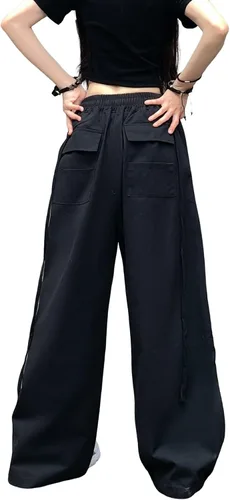 Vista 4 de Hewlshawn Pantalones de mujer holgados góticos de pierna ancha estilo cargo casual Y2k Harajuku Streetwear sueltos punk