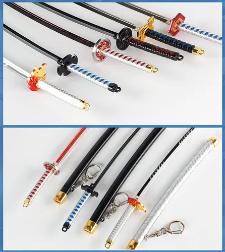 Vista 4 de DIYOOHOMY Mini llaveros Katana de espada figura de anime Tanjiro para hombres Kimetsu No Yaiba Samurai llavero colgante de cosplay