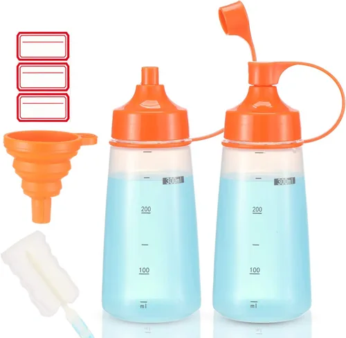Vista 16 de Botellas de plástico para condimentos para salsas de boca ancha, dispensador de botellas para aderezo de ensalada, aceite de cocina, salsa