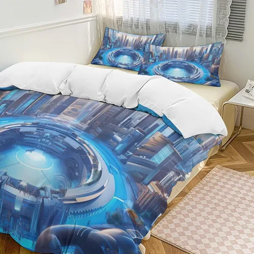 Vista 9 de Landscape Duvet Cover Full Size, Ultra Soft Microfiber Cityscape Bedding Set, 3 Pieces Night Scenery Pattern Comforter Cover Set with Zipper Closure