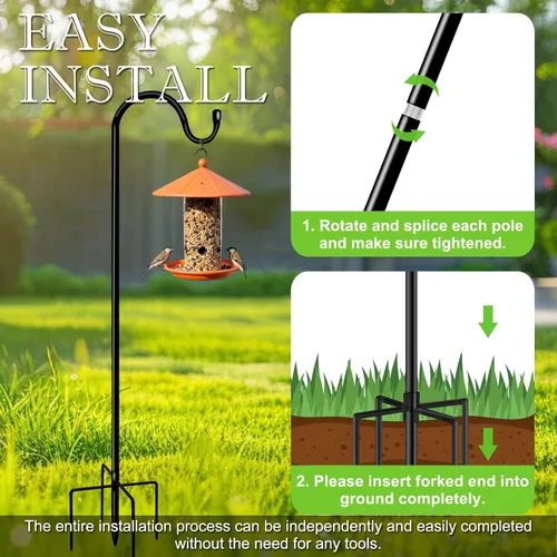 Vista 7 de Ganchos de pastor para exteriores de 42 pulgadas, poste de comedero de pájaros de jardín con base de 5 puntas, ajustable para colgar cesta