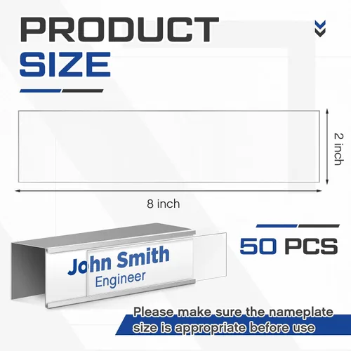 Vista 3 de Teenyyou Paquete de 50 insertos de plástico transparente para placa de identificación de 8 x 2 pulgadas, cubiertas protectoras para placa