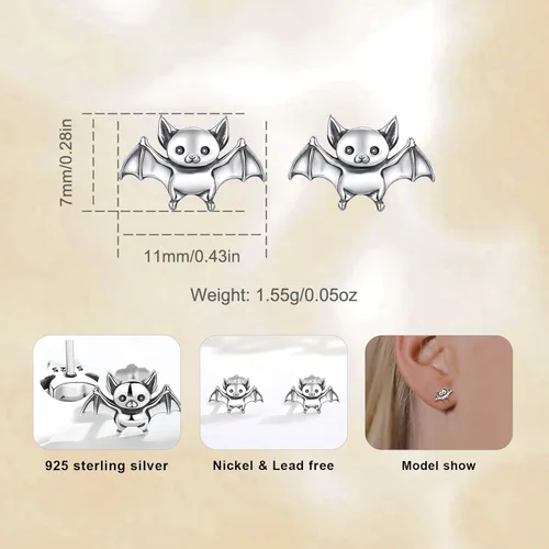 Vista 5 de INFUSEU Pendientes de tuerca de plata de ley con diseños de gato, rana, hongo y conejo, pequeños regalos para mujeres y adolescentes amantes