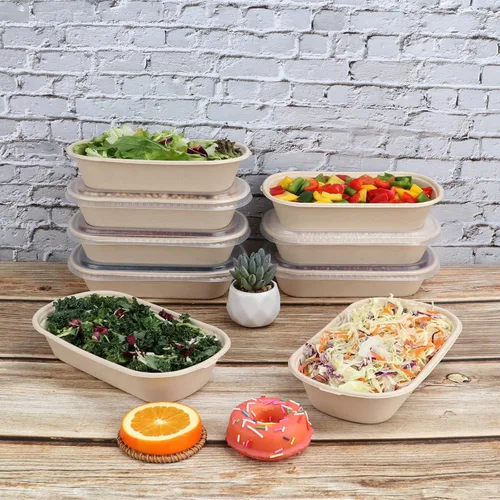 Vista 6 de Cuencos desechables de 29 onzas con tapas, contenedores de fibra vegetal, paquete de 50