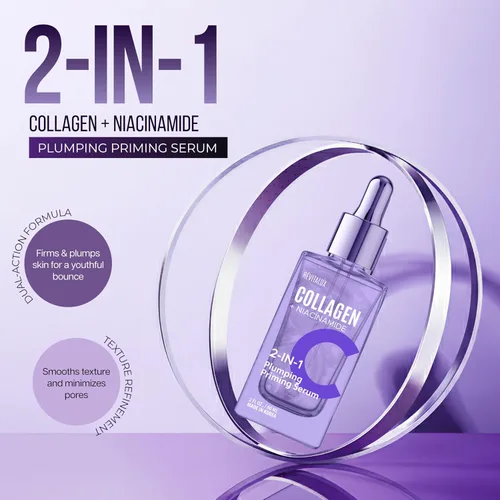 Vista 2 de Suero 2 en 1 de colágeno y niacinamida, fórmula hidratante y reafirmante, revitalizante para la piel para un brillo radiante, suero facial coreano