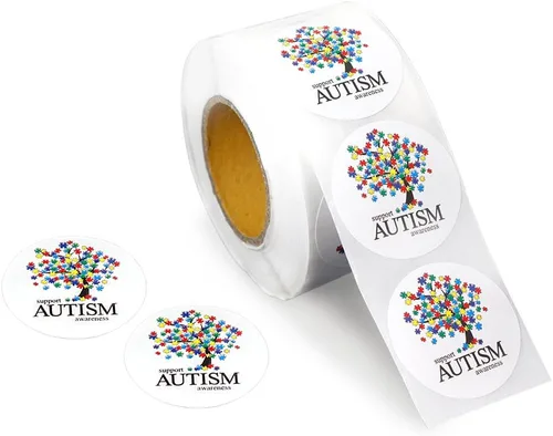 Vista 5 de 250 calcomanías de búho para concientización sobre el autismo, rollo de calcomanías de concientización sobre el autismo de Asperger