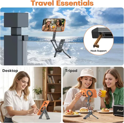 Vista 2 de OMOTON TP06 Pro [Cordón equipado] para gancho MagSafe para trípode con parte trasera magnética y base Arca-Suiza, rotación de 360° con tornillo
