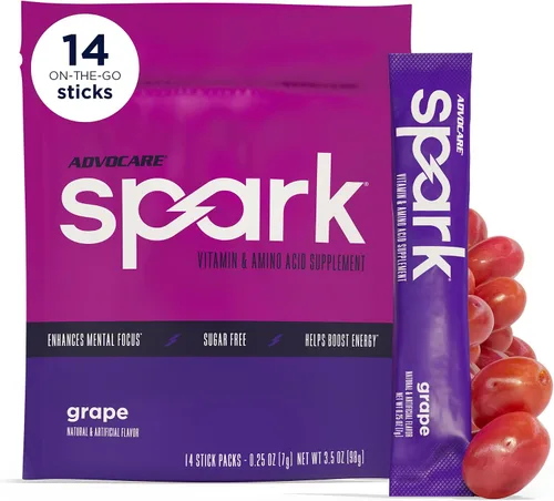Vista 25 de AdvoCare Spark Energy & Focus, sin azúcar, frambuesa azul, 14 barras Suplemento de vitaminas y aminoácidos, fórmula sin azúcar que apoya la energía