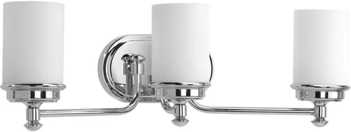 Vista 9 de Progress Lighting Glide Collection - Lámpara de tocador de baño con 3 luces de cristal de ópalo grabado en níquel cepillado