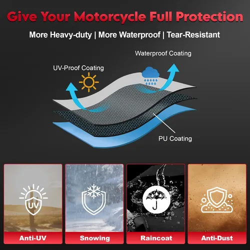 Vista 5 de Comnova - Funda para motocicleta de 81 pulgadas, 600D, impermeable, con orificio de bloqueo, ajuste universal para Harley, Honda, Kawasaki