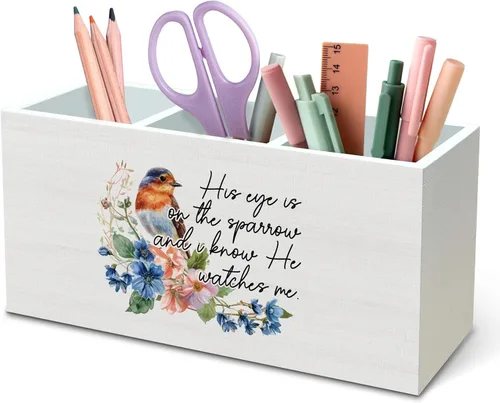 Vista 10 de DILSJ Hummingbird - Organizador de lápices inspirador para escritorio, regalos inspiradores para mujeres, citas motivacionales, caja de madera