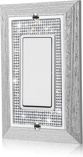 Vista 13 de Placa decorativa de interruptor de luz con diamantes de imitación brillantes en rosa y plata, cubierta de placa de pared con diamantes de imitación