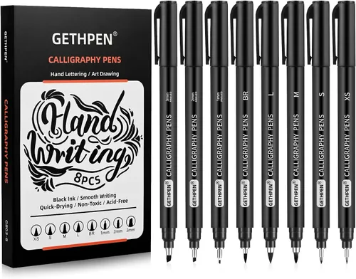Vista 7 de GETHPEN Bolígrafo de caligrafía, bolígrafos de caligrafía para escribir, juego de pinceles de caligrafía para principiantes, marcadores