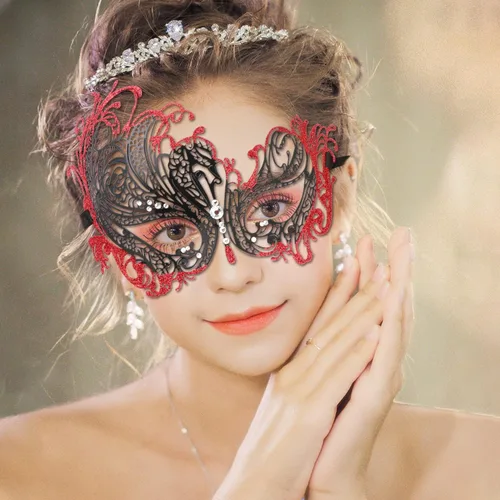 Vista 2 de Máscaras de máscaras para parejas, máscara de Mardi Gras, máscara de fiesta veneciana, máscara de disfraces de Halloween, máscara de metal, paquete