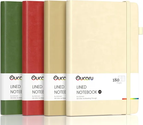 Vista 36 de Oucaru Cuaderno rayado, paquete de 4, 180 páginas, diarios A5 para escribir, papel grueso de 100 GSM, cuadernos pequeños diarios para mujeres
