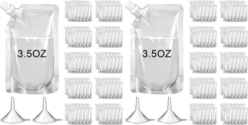 Vista 16 de 100 bolsas de plástico reutilizables a granel, bolsas de plástico transparente a prueba de fugas para jugos con embudo para suministros de fiesta