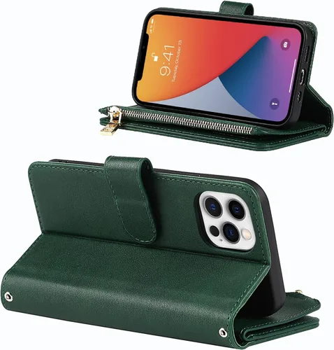 Vista 3 de Funda para iPhone 12 Pro Max para mujer con tarjetero, para iPhone 12 Pro Max, funda cruzada con correa para el hombro, bolsillo con cremallera