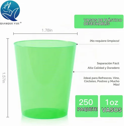 Vista 3 de 250 vasos desechables de plástico, vasos de fiesta multicolor neón de 1 onza, vasos desechables de plástico duro para margarita, whisky