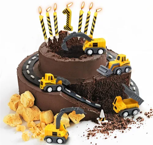 Vista 4 de Velas de cumpleaños de construcción número 1, juego de 12 adornos de construcción para tartas, decoración de pastel de excavadora para cumpleaños