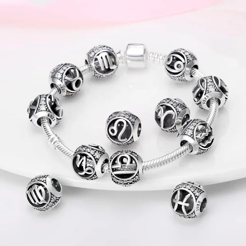 Vista 2 de Zodiac Sign Bead Birthday Charms 925 Sterling Silver Birthstone Charms Fits Women's Charm Bracelet & Necklace Bangle Gifts for Girls & Friends