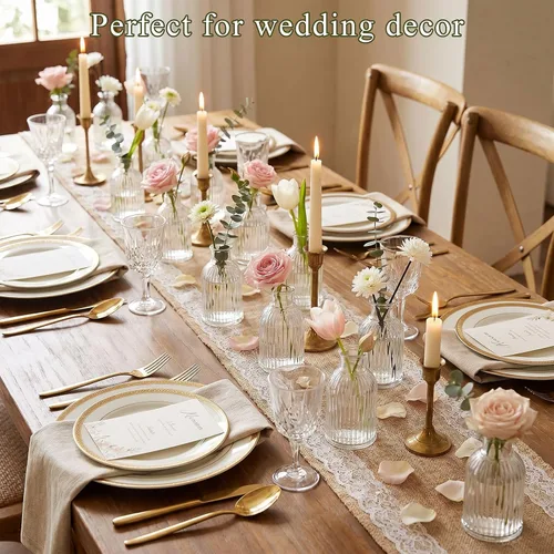 Vista 5 de DOMESTAR - 16 jarrones pequeños de 3.8 pulgadas para flores Florero de cristal para centros de mesa, recepción de boda, decoración moderna