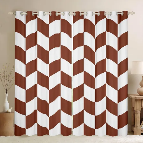 Vista 13 de Feelyou Beige Brown and White Curtains for Bedroom Living Room Modern Geometric Blackout Shades Abstract Checkered Room Darkening Curtain Rhombus