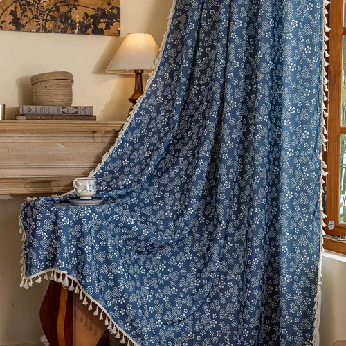 Vista 21 de ENJOYBRIDAL - Cortinas azules florales de 63 pulgadas, juego de 2 paneles, cortinas semi transparentes, cortinas cortas para sala de estar, bolsillo