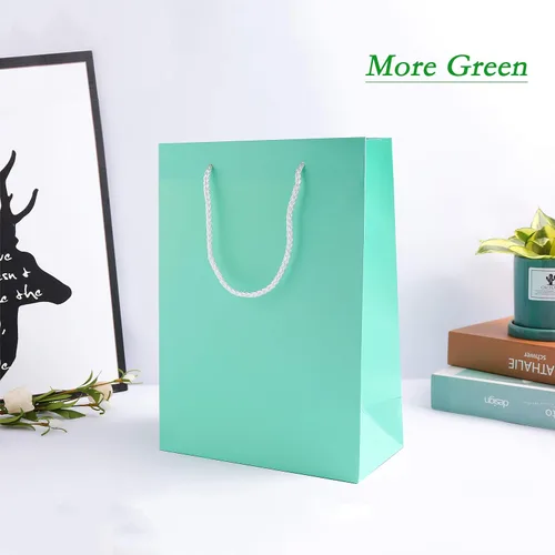 Vista 3 de SHIPKEY Paquete de 10 bolsas de regalo verde aguamarina con papel de seda bolsa de regalo de dama de honor de 8 x 4 x 11 pulgadas, bolsa de papel