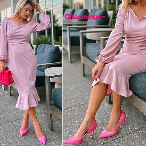 Vista 2 de JENN ARDOR Zapatos de tacón de aguja cómodos para mujer, de 3 pulgadas, elegantes, preciosos, cerrados, puntiagudos, sin cordones, tacones altos