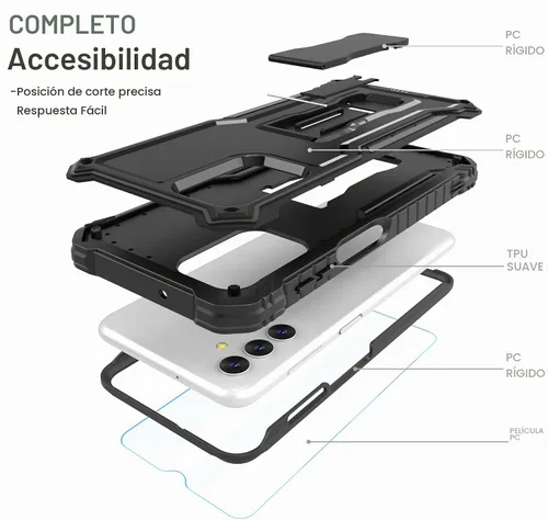 Vista 4 de FITO Funda para Samsung Galaxy A13, doble capa a prueba de golpes resistente con protector de pantalla de vidrio para teléfono Samsung A13 5G Negro