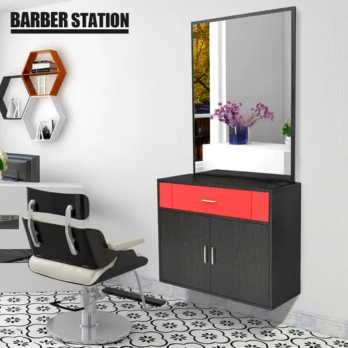 Vista 7 de Artist hand Estación de salón de montaje en pared Estación de peluquería Estación de peluquería con espejo de tocador Peluquería Belleza Spa Equipo