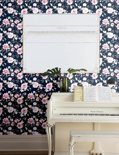 Vista 4 de Blooming Wall DPY53-D Papel pintado de rosas frescas de acuarela con hojas boho texturizadas despegar y pegar autoadhesivo papel pintado pre-pegado