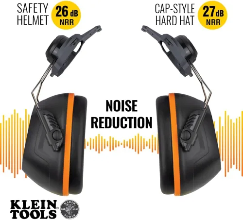 Vista 2 de Klein Tools 60532 orejeras con tapa y accesorio para casco de seguridad, 26dB NRR para construcción, fabricación, mantenimiento