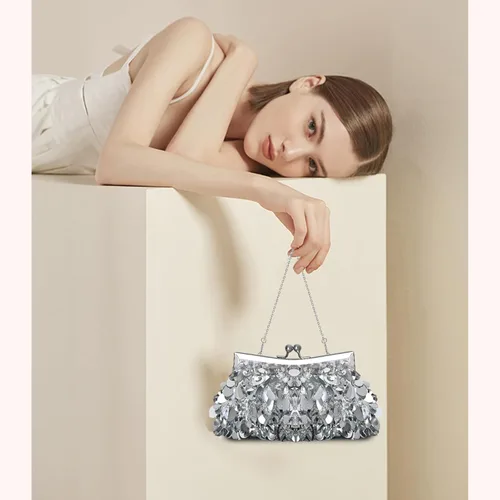 Vista 5 de Euarnalie Bolso de mano de lentejuelas para boda, brillante, para noche, baile de graduación, cóctel, fiesta, bolsos