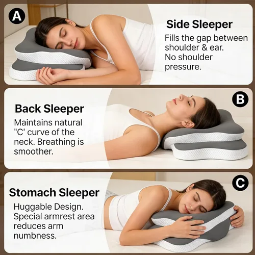 Vista 4 de Almohada cervical cervical, almohada ergonómica de espuma viscoelástica transpirable, almohadas cervicales para cuello para dormir de lado y espalda