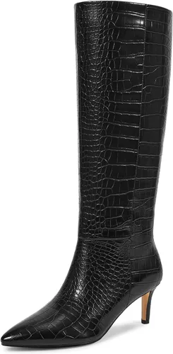 Vista 45 de wetkiss Botas altas hasta la rodilla para mujer, con tacón de gatito y diseño de punta puntiaguda, clásicas y sexys