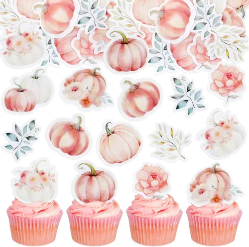 Vista 16 de 24 adornos para cupcakes de calabaza con purpurina, decoraciones de baby shower, tema de cosecha de otoño, suministros para fiestas de cumpleaños