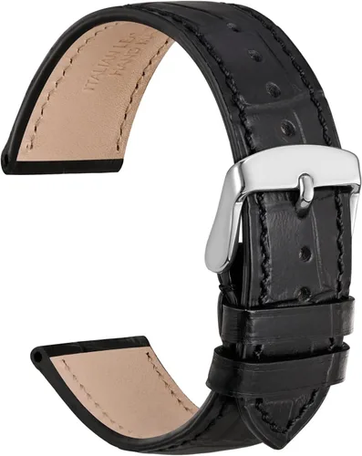 Vista 23 de WOCCI - Correas para reloj de cuero italiano, grano de cocodrilo en relieve, elige color y ancho 14 mm 18 mm 19 mm 20 mm 21 mm 22 mm, Negro