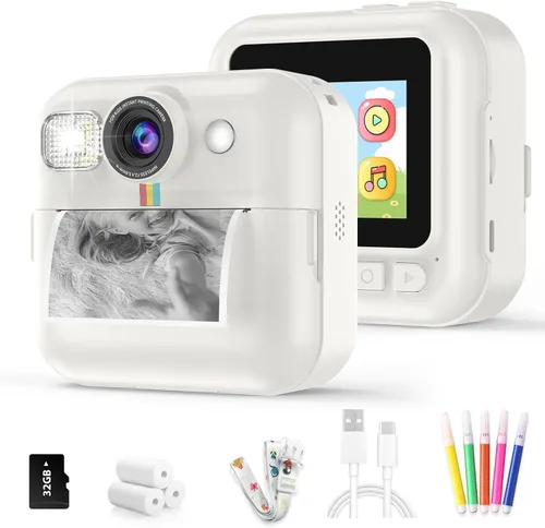 Vista 13 de Cámara para Niños Varones, Cámara de Juguete Portátil de Impresión Azul para Niños Pequeños 1080P Cámaras de Video Niños Cámara de Impresión