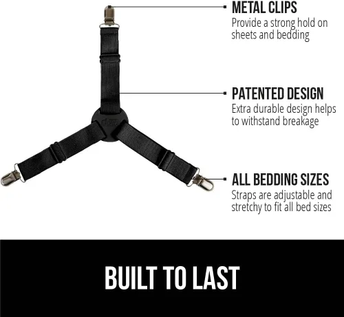 Vista 2 de GORILLA GRIP Sujetadores de Sábanas con Patente Pendiente, Sujetadores Elásticos Ajustables con Clips de Metal, Correas de Ropa de Cama Ajustada que