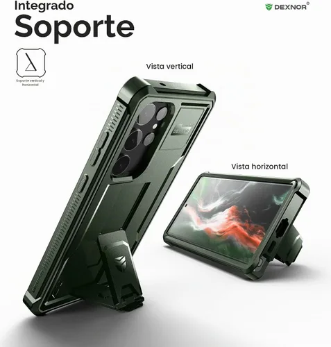 Vista 4 de Dexnor Funda de cuerpo completo para Samsung Galaxy S23 Ultra 5G/6.8 pulgadas, marco frontal extra, protección de grado militar, protector de Verde