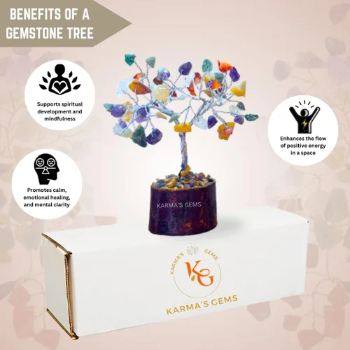 Vista 4 de Árbol de la vida pequeño con múltiples cristales, árbol de decoración de Feng Shui, árbol de cristal de energía positiva, árbol de piedras preciosas