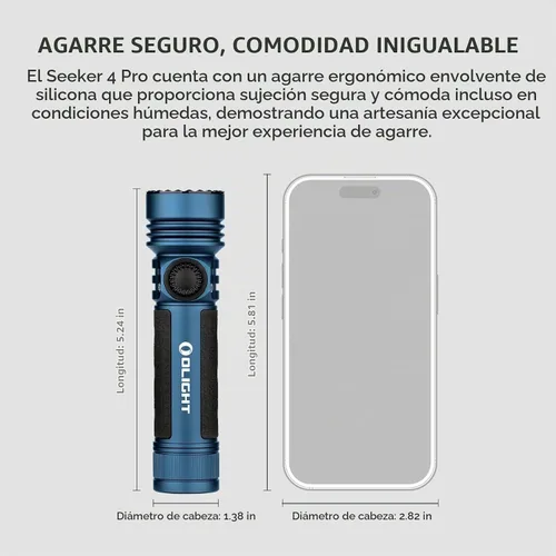 Vista 5 de OLIGHT Seeker 4 Pro - Linternas recargables de 4600 lúmenes, luz brillante de alta potencia con funda USB C, impermeable IPX8 para emergencias Azul