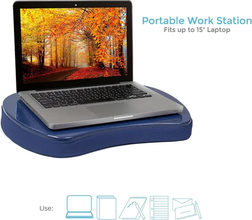 Vista 2 de Sofia + Sam Mini escritorio de cama con espuma viscoelástica - Azul - Trabajar desde casa - Bandeja para regazo de laptop - Escritorio portátil