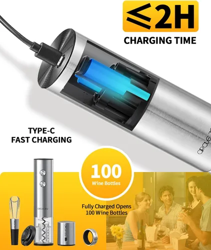 Vista 4 de CIRCLE JOY Abrevino eléctrico recargable 5 en 1 acero inoxidable juego de regalo de vino con cortador de aluminio, vertedor aireador de vino, anillo