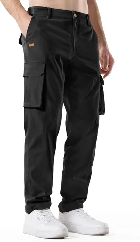 Vista 2 de HHZ Pantalones cargo ajustados para hombre, pantalones elásticos flexibles para trabajo, senderismo, con bolsillos, pantalones de trabajo tipo cargo