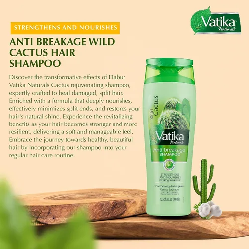 Vista 3 de Dabur Vatika Naturals - Champú de cactus para mujer, limpiador de cabello a base de hierbas con cactus, fortalece las raíces, restaura daños