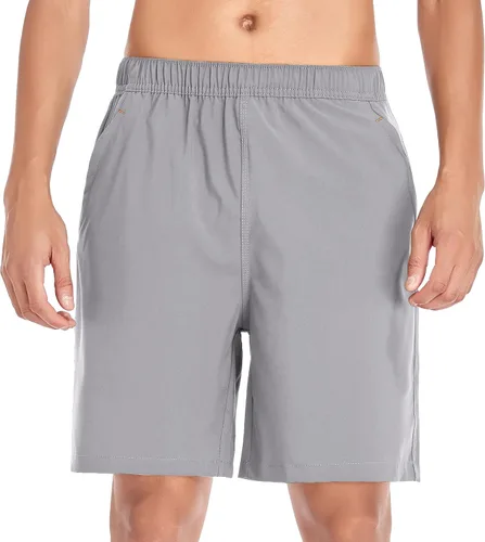 Vista 3 de Selovzz Pantalones cortos de gimnasio para hombre, de secado rápido, para correr, entrenamiento o entrenamiento casual, con bolsillos con cremallera