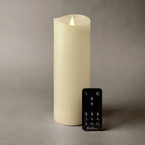 Vista 13 de Juego de velas sin llama Softflame - 5,7 cm x 10,7 cm, blanco, set de 2 - Vela de pilar con llama parpadeante y en movimiento, incluye control